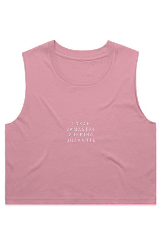 LOKAH SAMASTA SUKHINO BHAVANTU CROP TANK PINK
