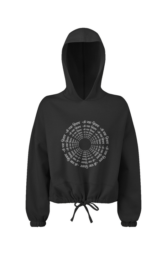 SANSKRIT SPIRAL LADIES CROPPED HOODED SWEATSHIRT ONYX