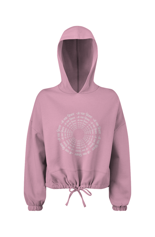 SANSKRIT SPIRAL LADIES CROPPED HOODED SWEATSHIRT PINKCLOUD